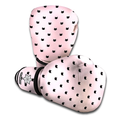 Black And Pink Cat Pattern Print Boxing Gloves
