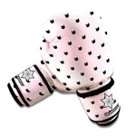 Black And Pink Cat Pattern Print Boxing Gloves