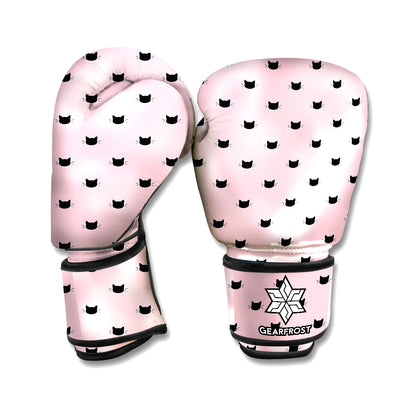 Black And Pink Cat Pattern Print Boxing Gloves