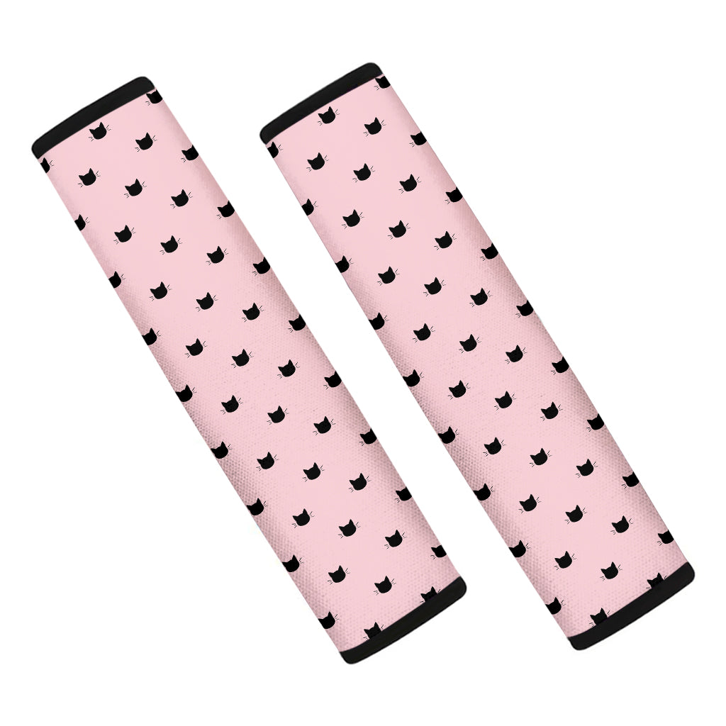 Black And Pink Cat Pattern Print Car Seat Belt Covers