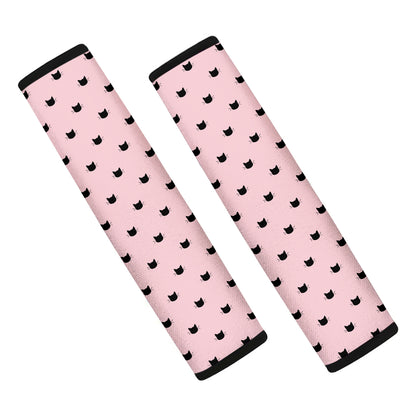 Black And Pink Cat Pattern Print Car Seat Belt Covers