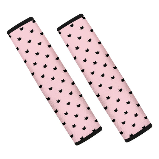 Black And Pink Cat Pattern Print Car Seat Belt Covers