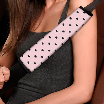 Black And Pink Cat Pattern Print Car Seat Belt Covers