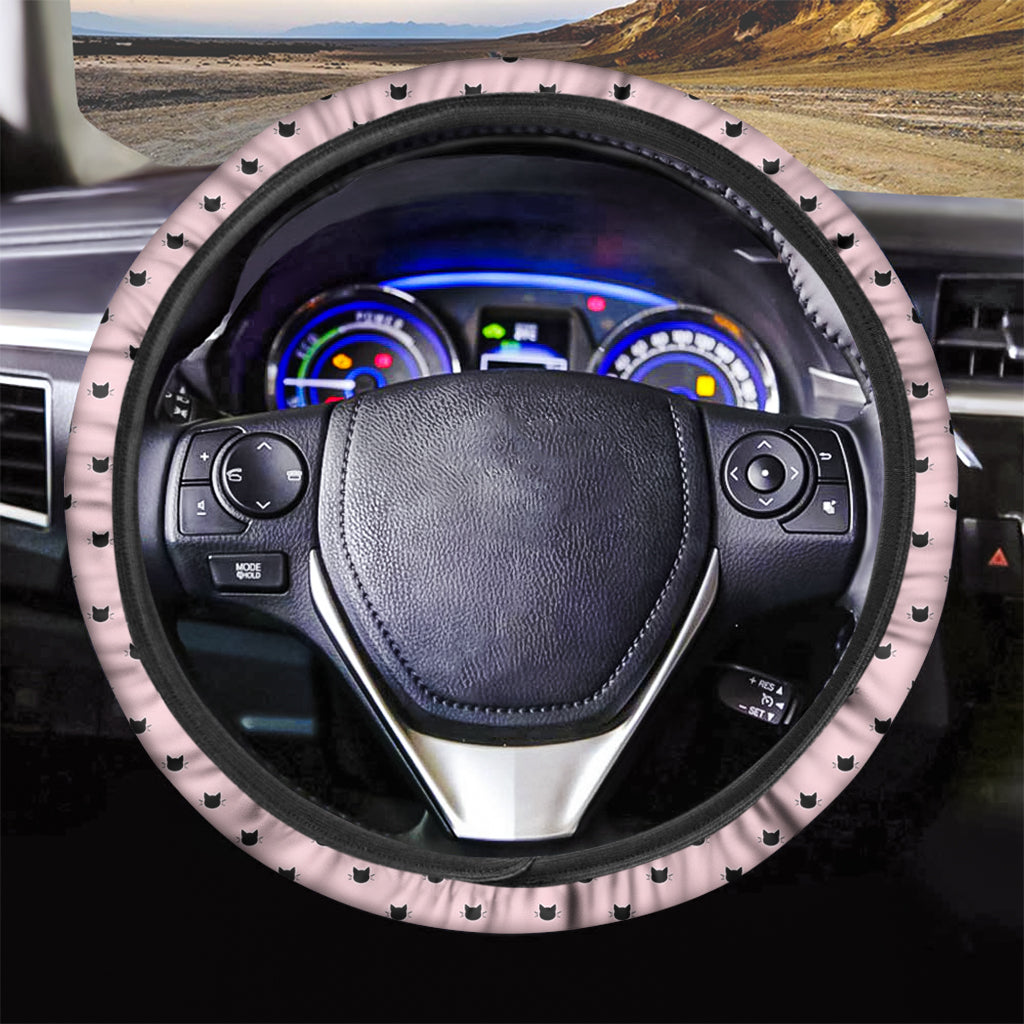 Black And Pink Cat Pattern Print Car Steering Wheel Cover