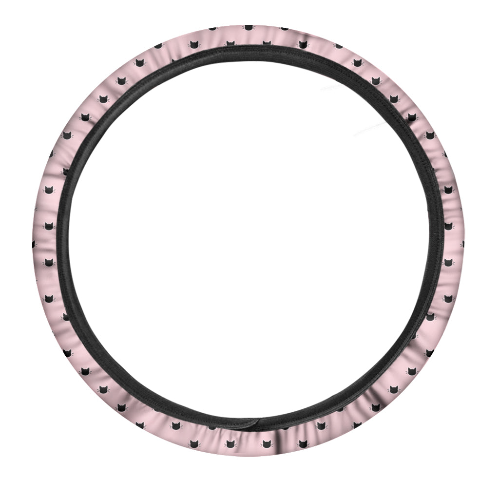 Black And Pink Cat Pattern Print Car Steering Wheel Cover