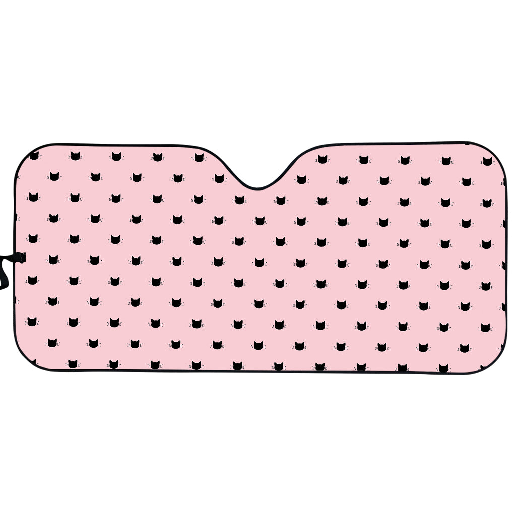 Black And Pink Cat Pattern Print Car Sun Shade