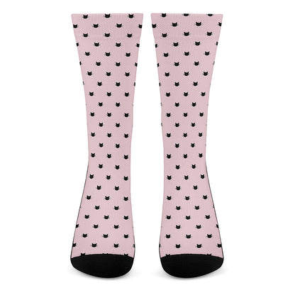 Black And Pink Cat Pattern Print Crew Socks
