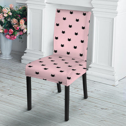 Black And Pink Cat Pattern Print Dining Chair Slipcover