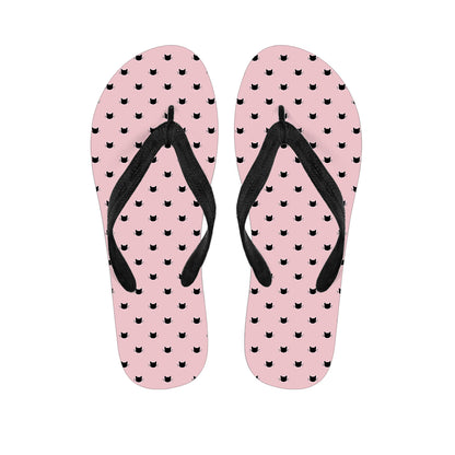 Black And Pink Cat Pattern Print Flip Flops