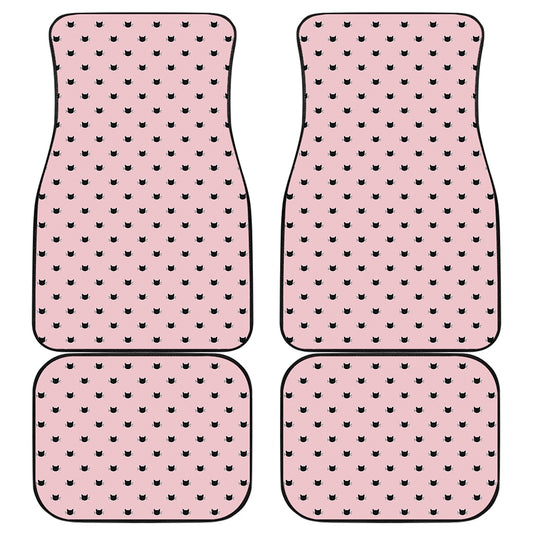 Black And Pink Cat Pattern Print Front and Back Car Floor Mats