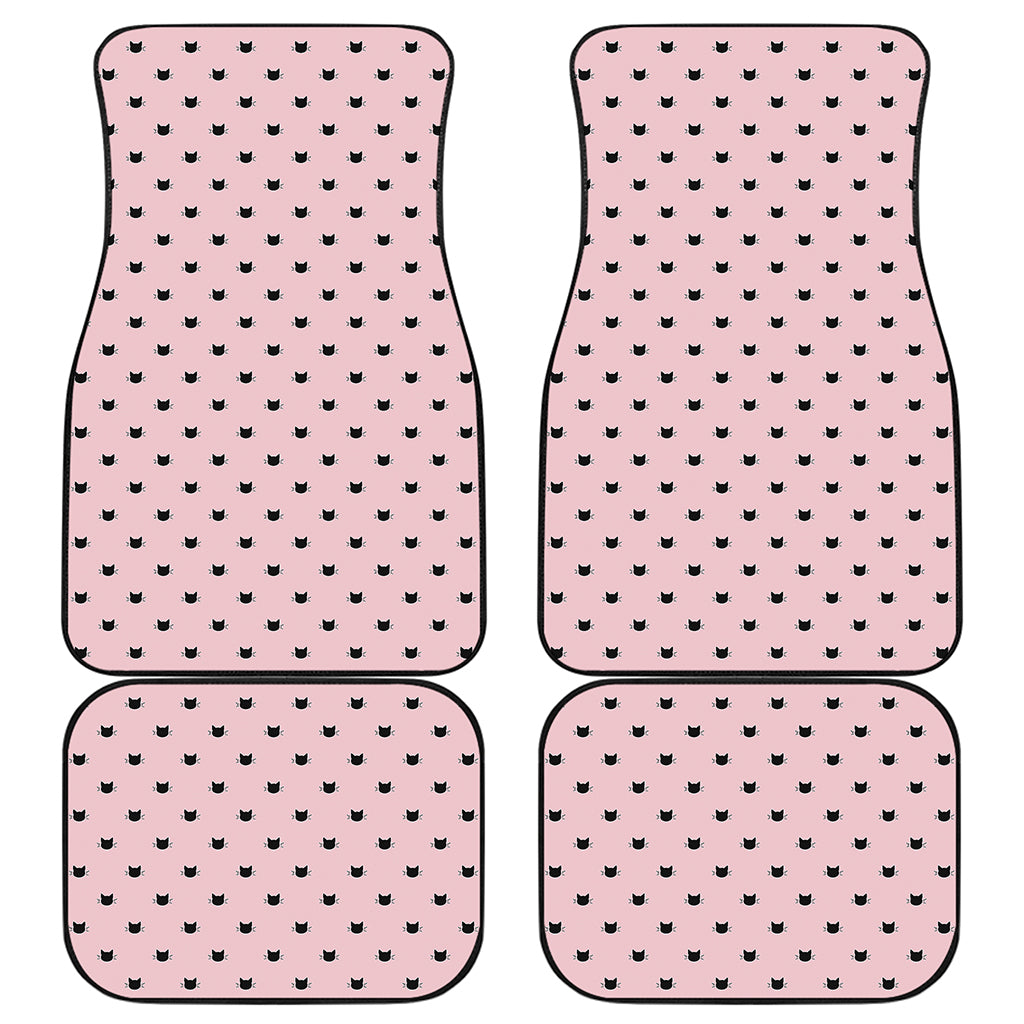 Black And Pink Cat Pattern Print Front and Back Car Floor Mats