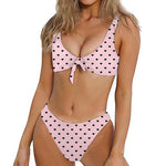 Black And Pink Cat Pattern Print Front Bow Tie Bikini