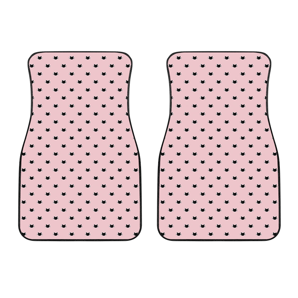 Black And Pink Cat Pattern Print Front Car Floor Mats