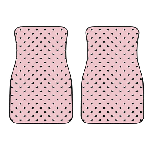 Black And Pink Cat Pattern Print Front Car Floor Mats