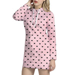 Black And Pink Cat Pattern Print Hoodie Dress