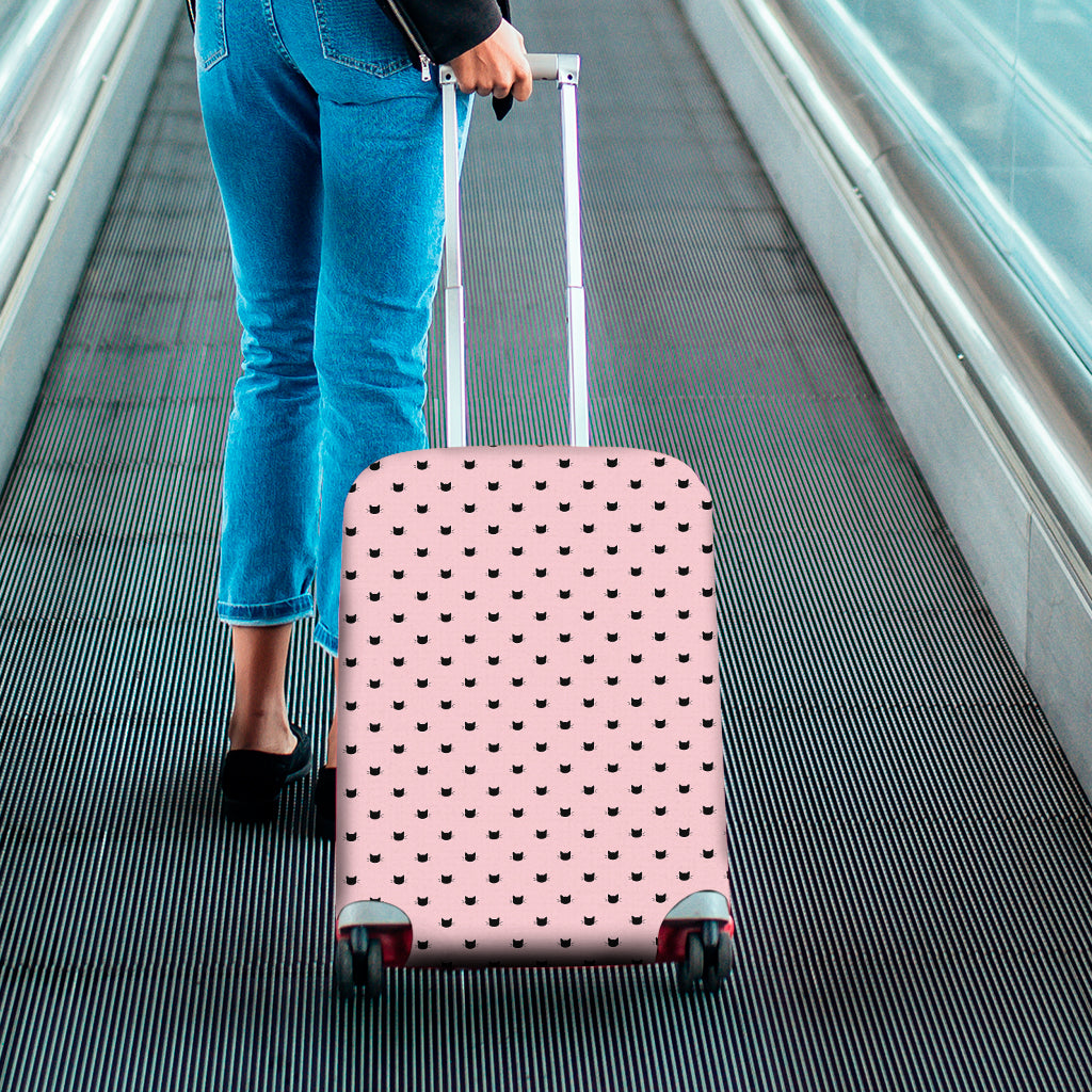 Black And Pink Cat Pattern Print Luggage Cover