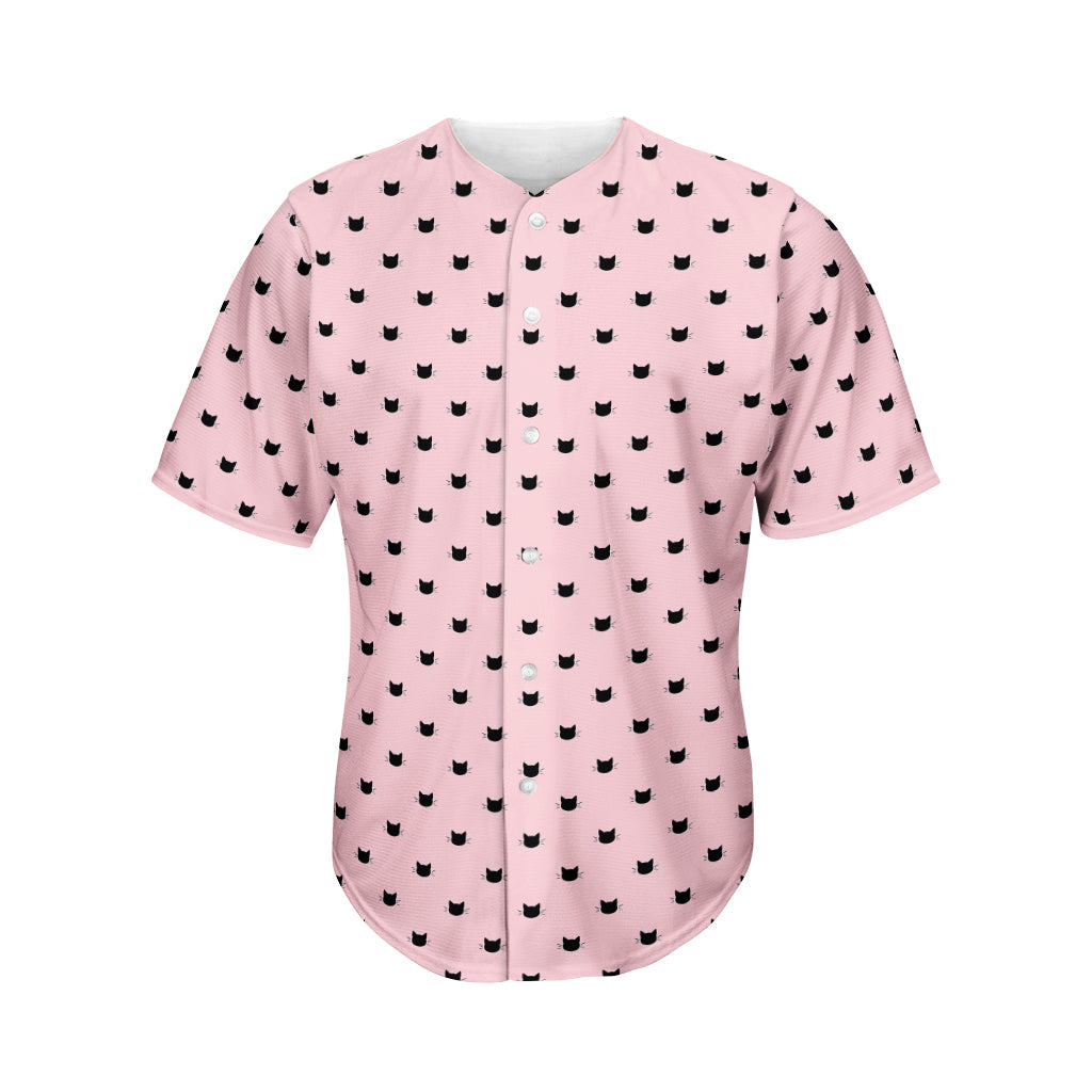 Black And Pink Cat Pattern Print Men's Baseball Jersey