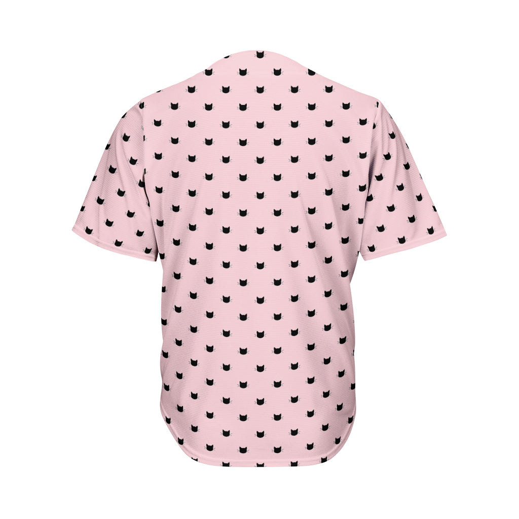 Black And Pink Cat Pattern Print Men's Baseball Jersey