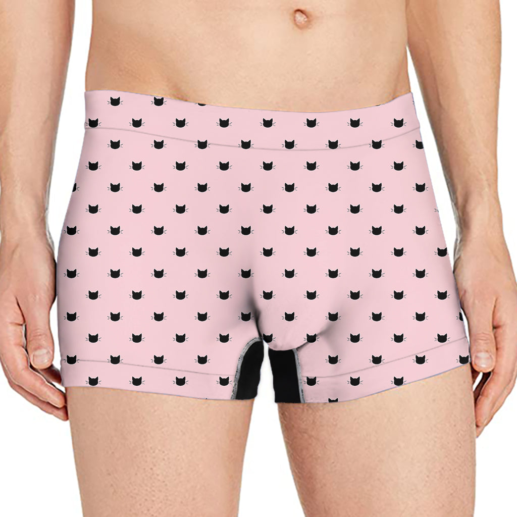 Black And Pink Cat Pattern Print Men's Boxer Briefs