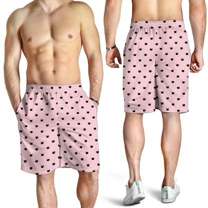 Black And Pink Cat Pattern Print Men's Shorts