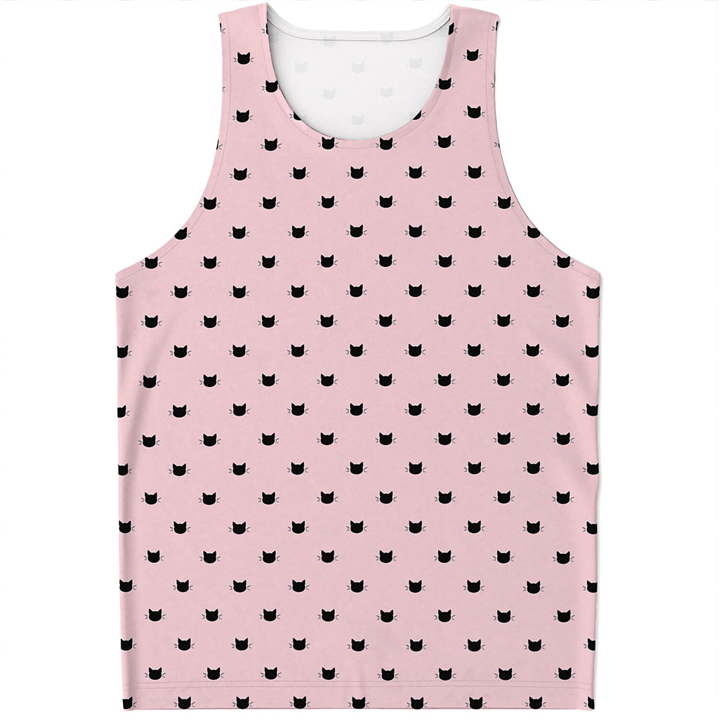 Black And Pink Cat Pattern Print Men's Tank Top