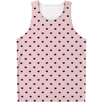 Black And Pink Cat Pattern Print Men's Tank Top