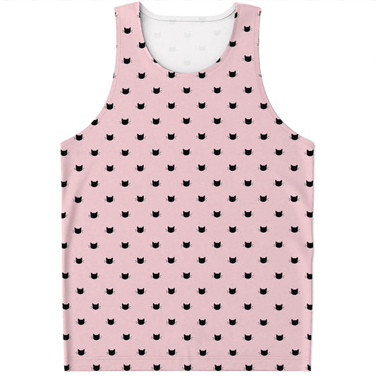 Black And Pink Cat Pattern Print Men's Tank Top