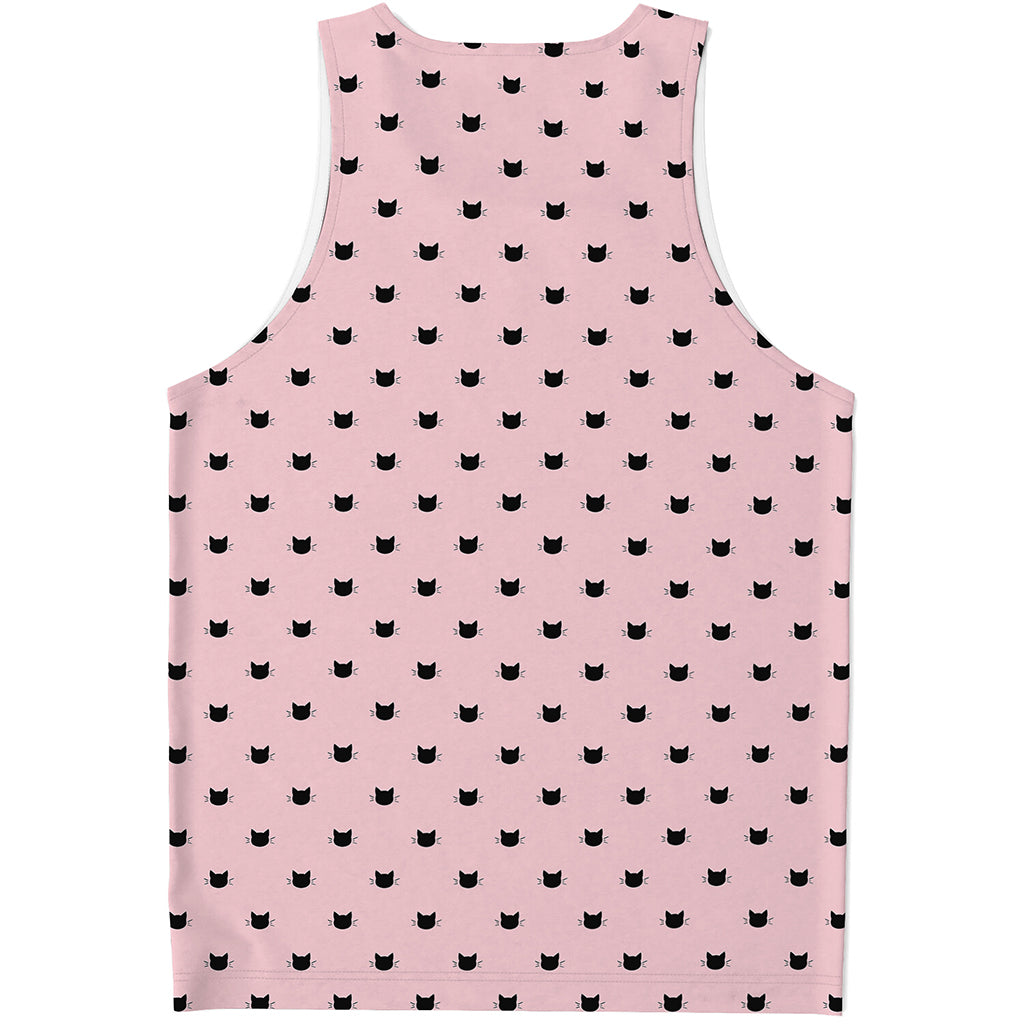 Black And Pink Cat Pattern Print Men's Tank Top