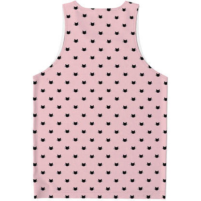 Black And Pink Cat Pattern Print Men's Tank Top