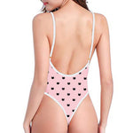 Black And Pink Cat Pattern Print One Piece High Cut Swimsuit