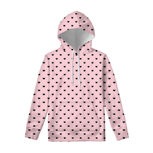 Black And Pink Cat Pattern Print Pullover Hoodie