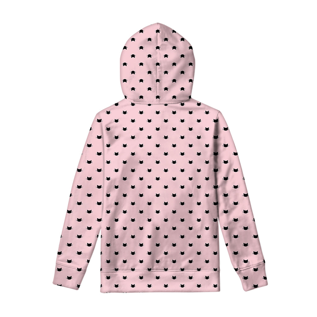 Black And Pink Cat Pattern Print Pullover Hoodie