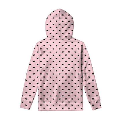 Black And Pink Cat Pattern Print Pullover Hoodie