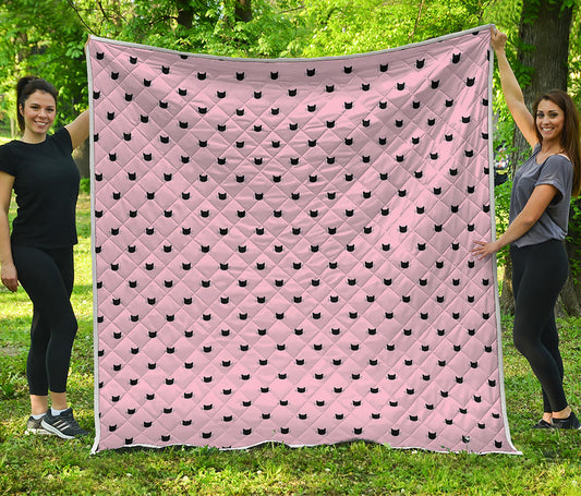 Black And Pink Cat Pattern Print Quilt