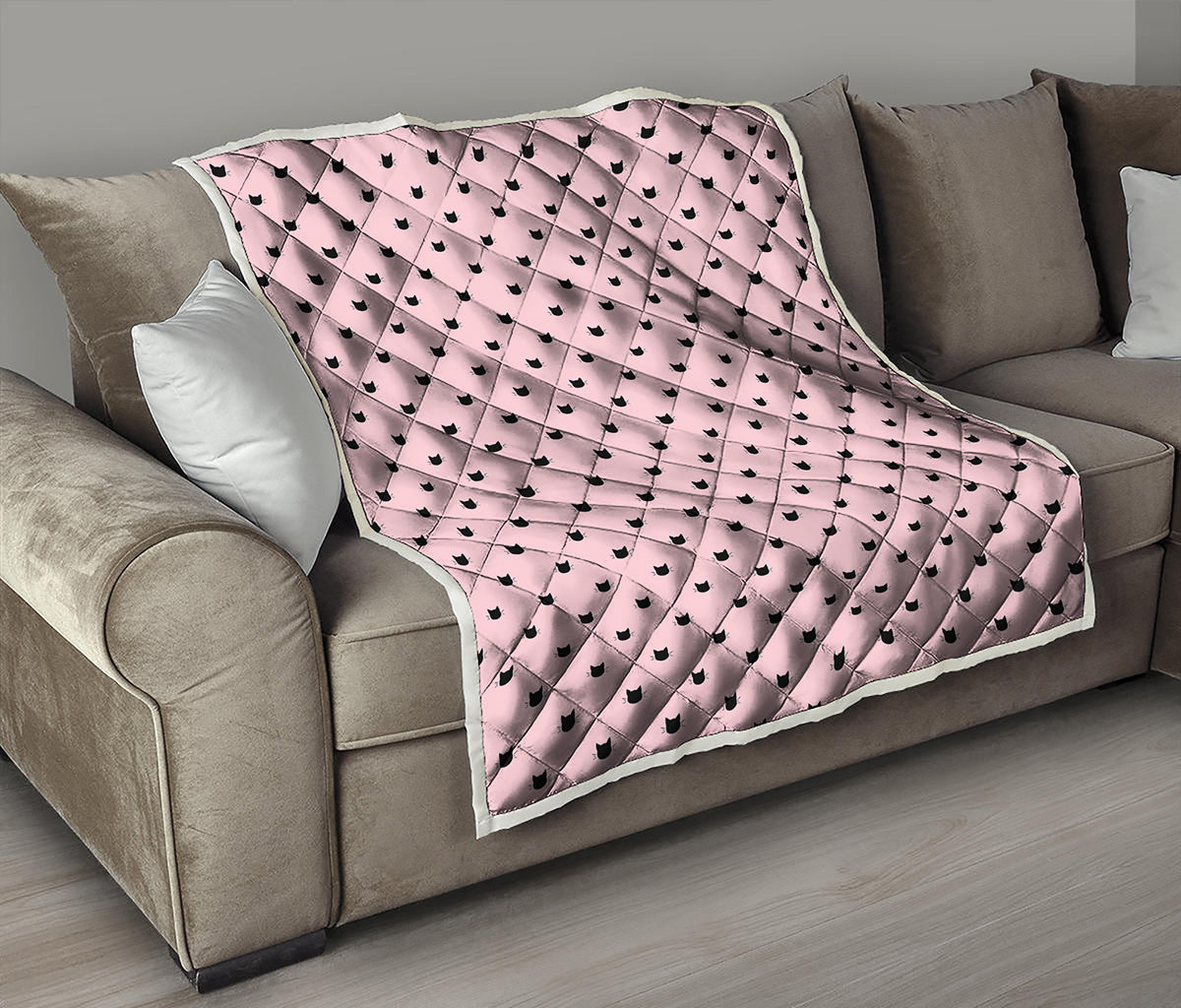Black And Pink Cat Pattern Print Quilt