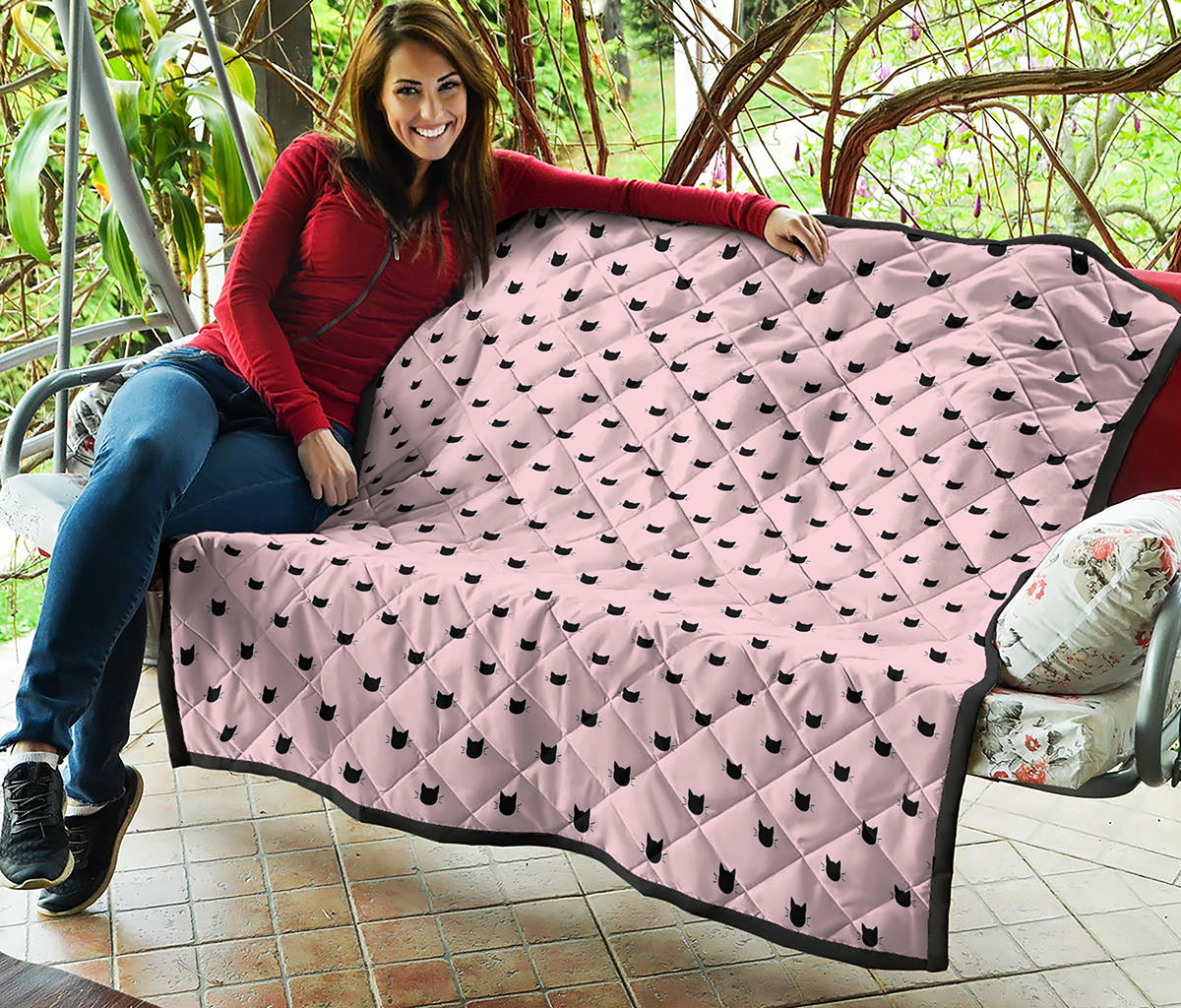 Black And Pink Cat Pattern Print Quilt
