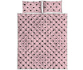 Black And Pink Cat Pattern Print Quilt Bed Set