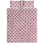 Black And Pink Cat Pattern Print Quilt Bed Set
