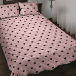 Black And Pink Cat Pattern Print Quilt Bed Set