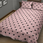 Black And Pink Cat Pattern Print Quilt Bed Set