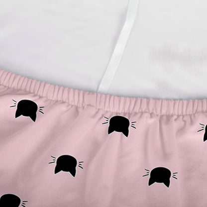 Black And Pink Cat Pattern Print Sofa Cover