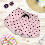 Black And Pink Cat Pattern Print Women's Shorts