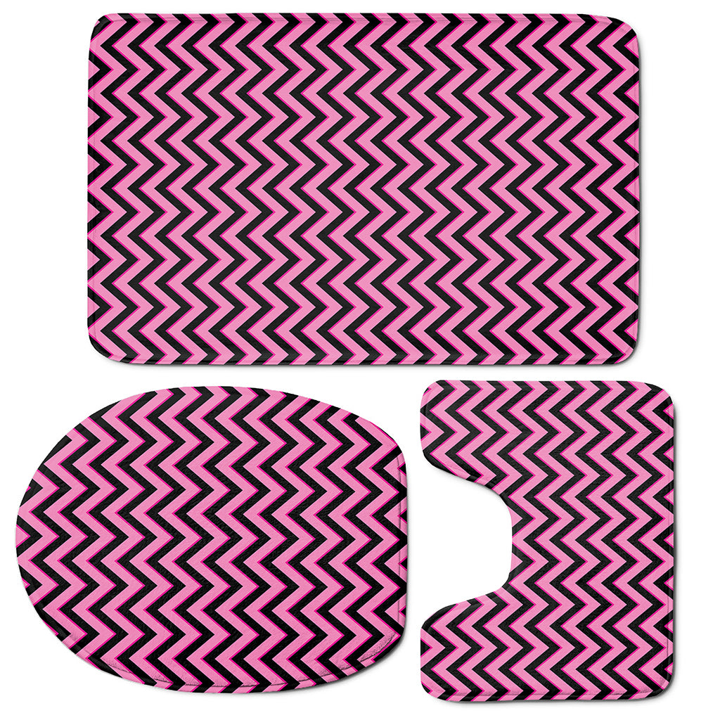 Black And Pink Chevron Pattern Print 3 Piece Bath Mat Set