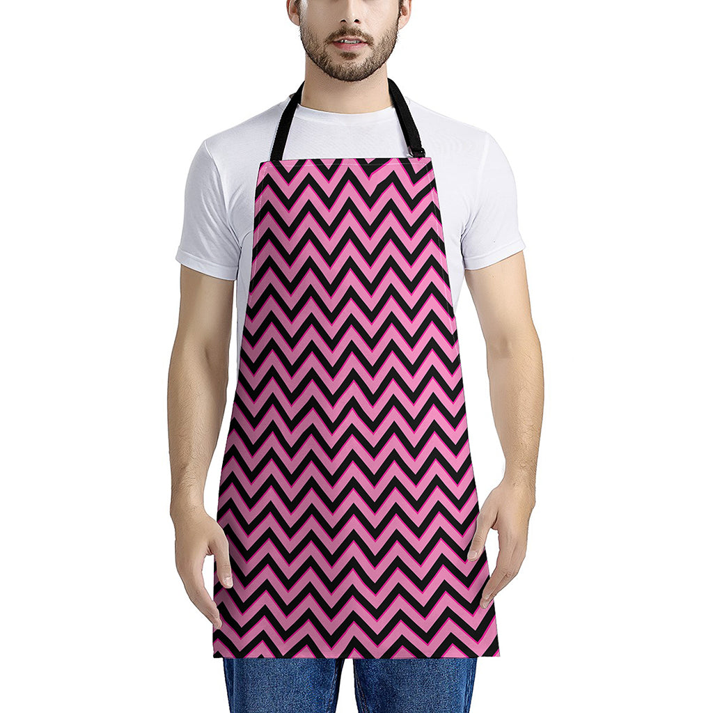 Black And Pink Chevron Pattern Print Apron