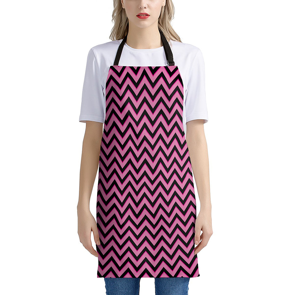 Black And Pink Chevron Pattern Print Apron