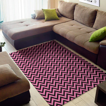 Black And Pink Chevron Pattern Print Area Rug