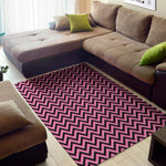 Black And Pink Chevron Pattern Print Area Rug