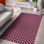 Black And Pink Chevron Pattern Print Area Rug