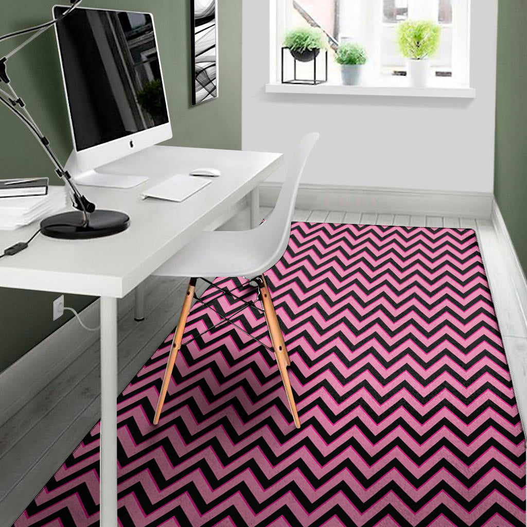 Black And Pink Chevron Pattern Print Area Rug