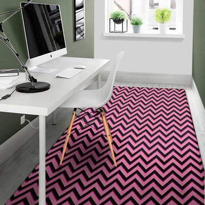 Black And Pink Chevron Pattern Print Area Rug